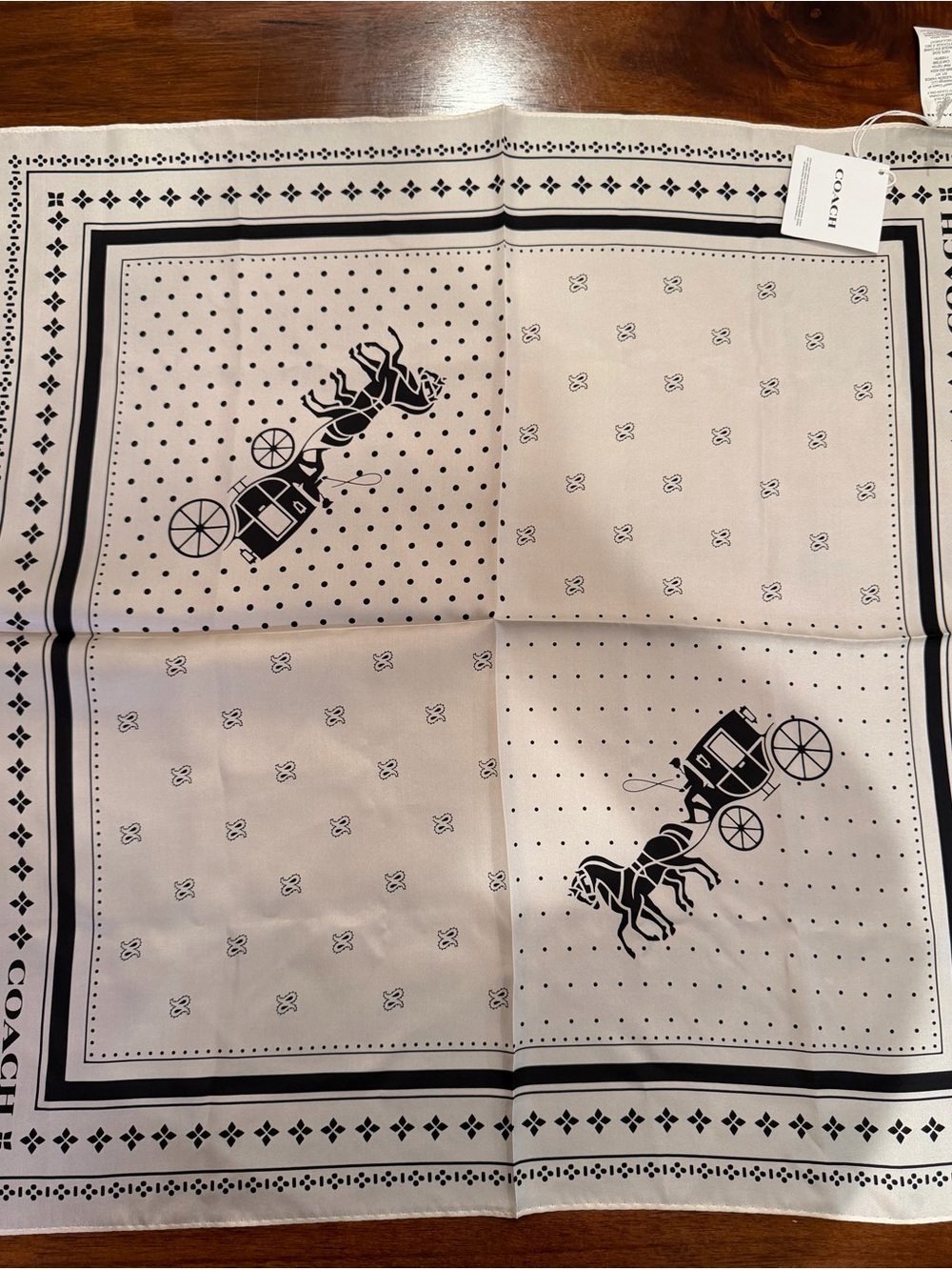 COACH Horse and Carriage Dot Print Silk Bandana - Chalk and Black